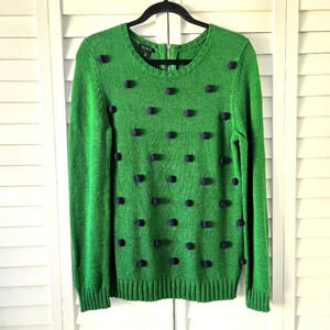 Talbots Green Pom Pom Knit Cotton‎ Sweater Women's M Kidcore Cottagecore Preppy